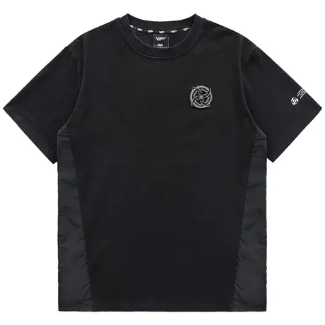 VIP拼接短袖T恤男夏季刺绣徽章半袖体恤衫赛博朋克机能风上衣潮牌商品大图