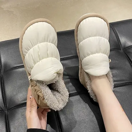 棉拖鞋女冬季包跟羽绒防水防滑厚底加绒加厚保暖室内家居月子棉鞋商品大图