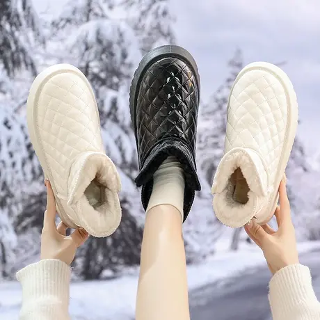 厚底雪地靴女皮毛一体2024新款冬季加绒加厚面包鞋东北大棉鞋女鞋商品大图