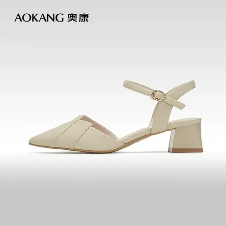 【门店发货】奥康女鞋 夏季新款仙女风法式一字带包头女凉鞋图片
