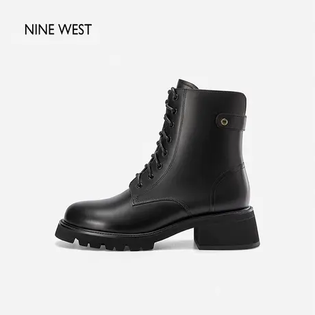 Nine West/玖熙加绒马丁靴女秋冬新款厚底粗跟短靴中筒靴子英伦风图片