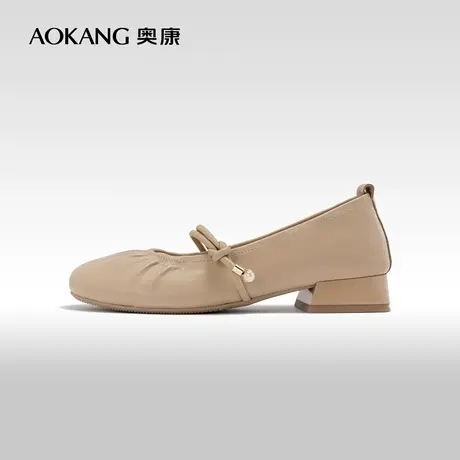奥康女鞋 2024春季新款复古法式玛丽珍小皮鞋真皮浅口粗跟单鞋图片