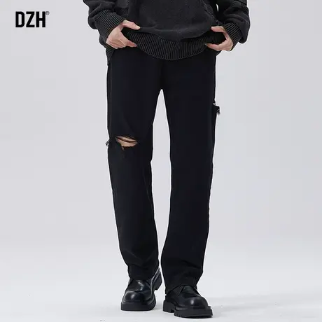 男士黑色破洞牛仔裤男美式高街hiphop裤子2023新款秋季直筒休闲裤商品大图