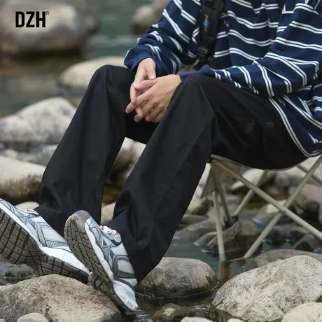 男士黑色纯棉休闲裤男宽松直筒2023新款美式工装裤子休闲百搭长裤商品大图