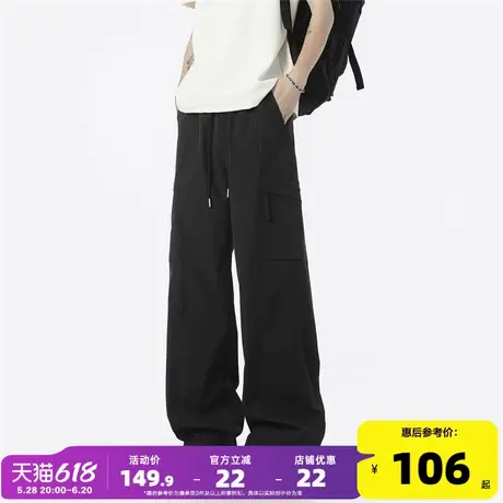 唐狮休闲裤2025新款夏季薄款冰丝宽松直筒港风裤运动工装裤男GAT商品大图