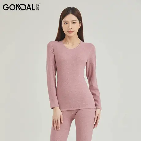 冠得女士加厚蚕丝兔绒保暖内衣冬季圆领纯色温暖舒适弹力套装打底商品大图