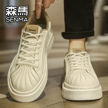 森马男鞋2025新款春季潮流百搭贝壳头休闲板鞋运动厚底增高小白鞋商品大图