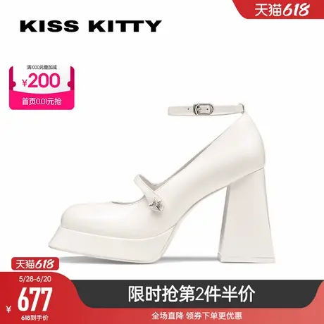 程潇明星同款KISSKITTY芭比超高跟玛丽珍鞋粗跟防水台厚底单鞋图片