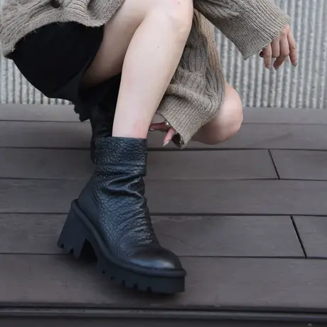 Artmu阿木原创复古高级感小短靴高跟粗跟靴子2023新款倒靴堆堆靴商品大图