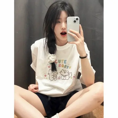 白色短袖t恤女2025新款爆款夏季纯棉显瘦半袖轻熟小众不撞款上衣图片
