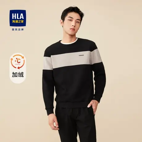 【奥莱清仓】HLA/海澜之家2023条纹色块拼接平整服帖保暖套头衫男图片