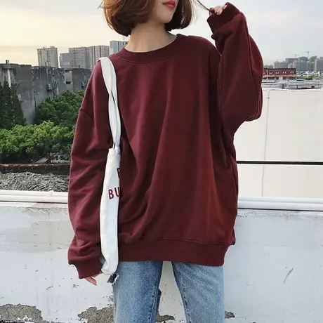 薄款无帽卫衣女春秋学生宽松韩版百搭原宿BF慵懒风闺蜜装上衣外套商品大图
