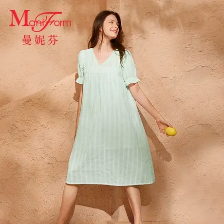 曼妮芬V领短泡泡袖裙装舒适纯棉睡裙女士家居服起居服20310873商品大图