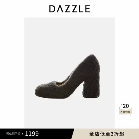 DAZZLE 地素鞋子春季深灰色羊毛真皮高跟鞋商品大图