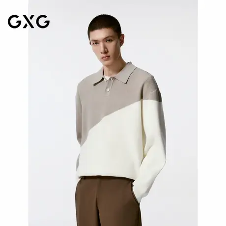 GXG男装 斜边撞色毛衫男羊毛混纺毛衣 24年秋G24X203010商品大图
