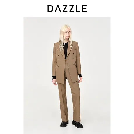 DAZZLE地素奥莱23春季新款精纺羊毛直筒双排扣通勤西服西装外套图片