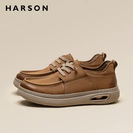 哈森男鞋春季新款时尚厚底低帮工装鞋男士宽脚皮鞋磨砂真皮休闲鞋商品大图