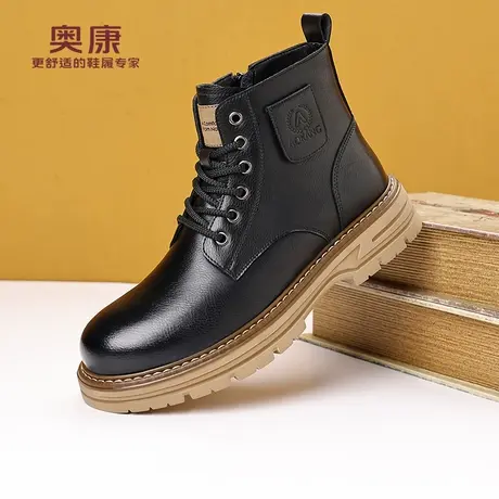 奥康 男鞋2025冬季新款马丁靴男真皮羊毛加绒保暖加厚高帮棉皮鞋H商品大图