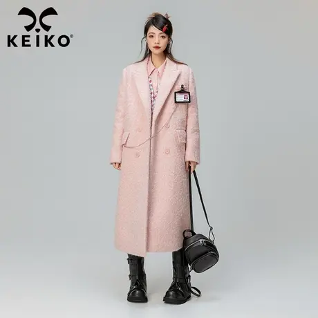 KEIKO 高级感长绒毛呢大衣长款过膝2023秋冬绗缝夹棉韩系呢子外套商品大图