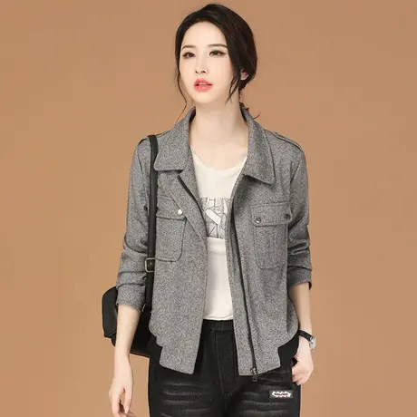 韩潮袭人翻领加厚条纹毛呢外套女2023冬新款时尚款式百搭呢子大衣图片