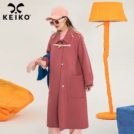 【4色】文艺风绳结牛角扣双面羊绒大衣2022冬过膝长款羊毛呢外套商品大图