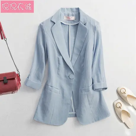 韩版小西装外套女薄款七分袖小个子短款2023年秋季新款条纹西服潮图片