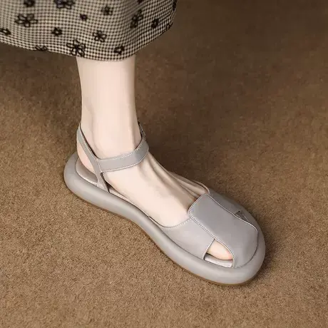 凉鞋女2023新款夏季百搭厚底松糕跟罗马平底软底鞋包头时装休闲鞋商品大图