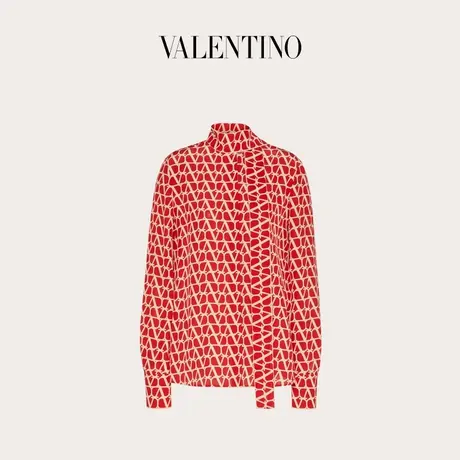 【季末优惠】华伦天奴女士 TOILE ICONOGRAPHE V标志印花双绉上衣商品大图