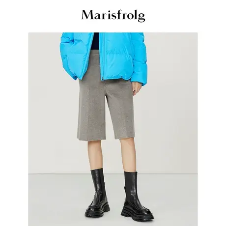 【商场同款】玛丝菲尔休闲裤冬季新款烟灰色薄款羊毛直筒五分裤商品大图