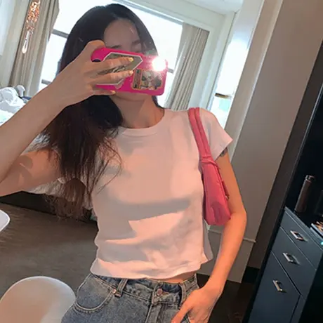 2023年网红夏季新款短款女装复古性感露脐上衣服ins超火短袖T恤潮商品大图