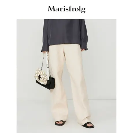 【经典搭配系列】玛丝菲尔秋季燕麦奶色百搭阔腿休闲裤图片