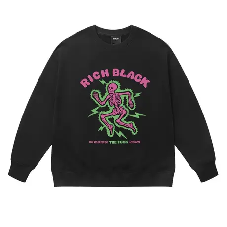 美式复古休闲骷髅圆领卫衣男秋冬款宽松cityboy纯棉重磅黑色外套商品大图