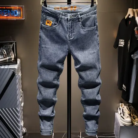 春夏薄款牛仔裤男修身小脚男士韩版潮流男士宽松直筒百搭长裤子男商品大图