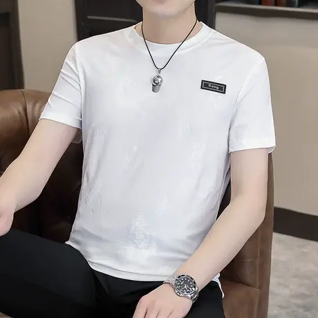 短袖T恤男夏装冰丝半袖青年汗衫潮流打底衫夏季纯色上衣帅气男装商品大图