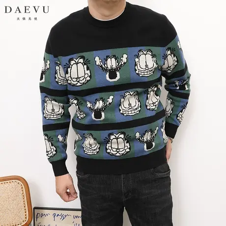 DAEVU冬季新款卡通大号潮胖子加肥加大码男士长袖圆领毛衣针织衫商品大图