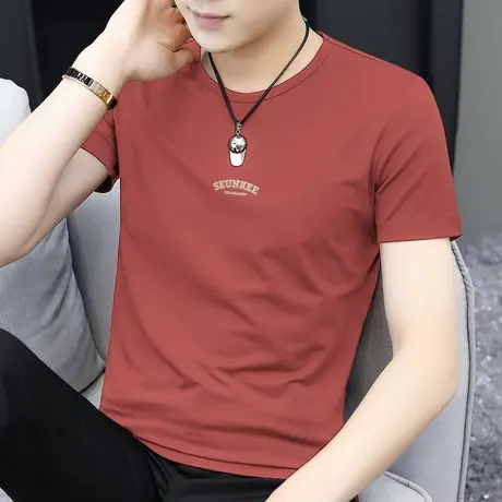 莫代尔冰丝t恤男士短袖潮牌夏季透气速干凉感半袖圆领上衣服体恤商品大图