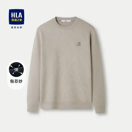 HLA/海澜之家包芯纱针织衫2023秋冬新款字母刺绣圆领提花加厚毛衣商品大图