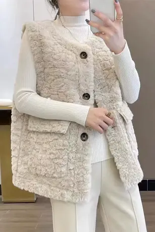 羊羔毛马甲女2023秋冬季外穿搭新款皮毛一体背心宽松坎肩无袖外套商品大图