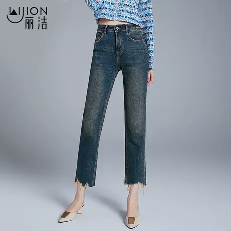 丽洁女士直筒牛仔裤浅蓝色2023春秋新款高腰显瘦烟管裤女九分裤子商品大图