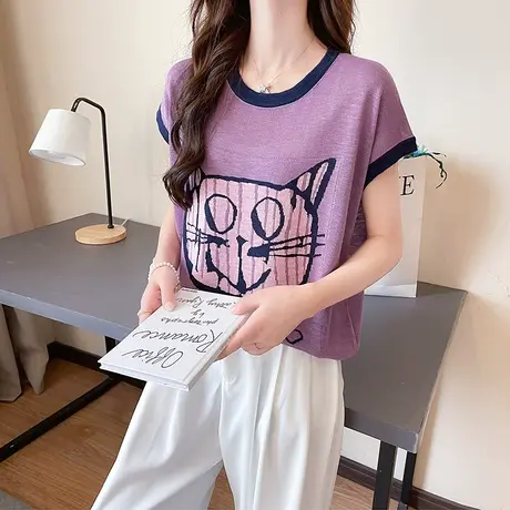 短袖t恤女2023新款夏季女装宽松半袖上衣设计感小众夏装体恤洋气商品大图