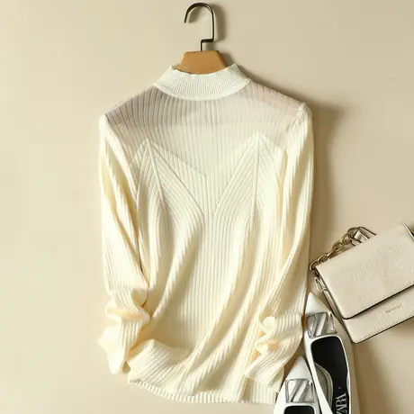 蕾丝半高领毛衣打底衫女士内搭春装2024年新款修身洋气针织衫上衣商品大图