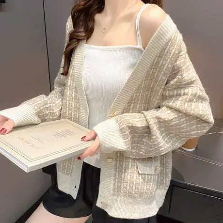 法式春季外穿森系V领毛衣女针织开衫外套复古港味上衣春秋季新款图片