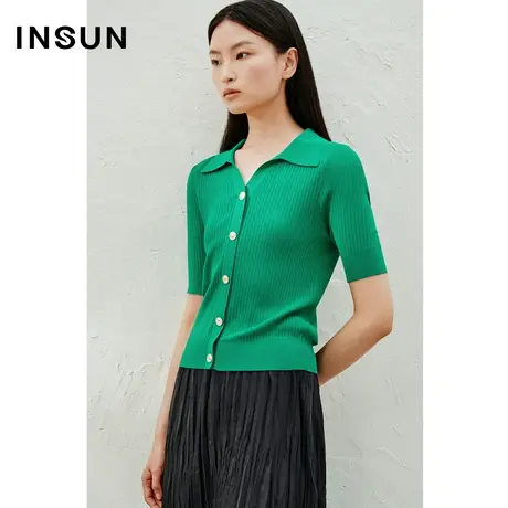INSUN恩裳线上专选夏季轻薄弹力翻领针织衫商品大图