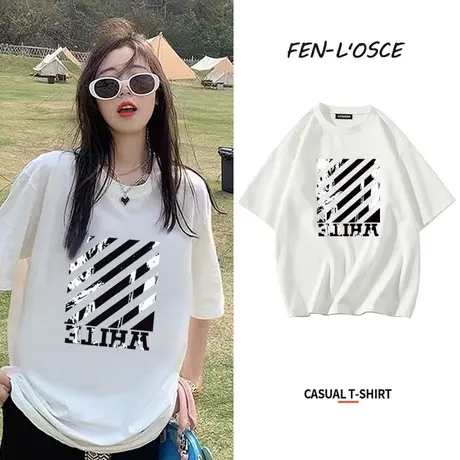 白色短袖t恤女2023年夏季新款学生设计感小众宽松半袖纯棉上衣潮图片