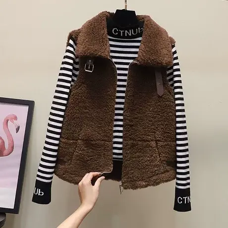 羊羔毛马甲女冬季2023新款韩版宽松背心短款时尚毛绒坎肩马夹外套商品大图