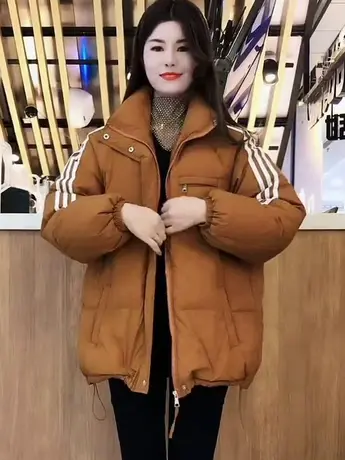 爆款三条杠羽绒棉服女2023冬季新款宽松休闲时尚加厚保暖棉衣外套商品大图