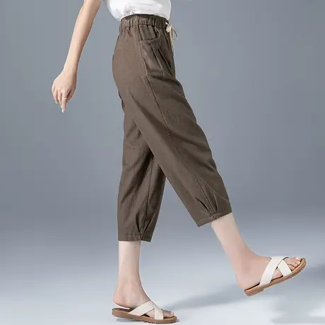 七分裤女夏季薄款灯笼裤亚麻女裤宽松哈伦裤老爹萝卜裤八分棉麻裤商品大图