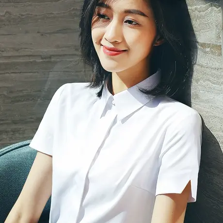 雀后短袖衬衫女2023夏季新款职业正装百搭面试OL工作服免烫白衬衣商品大图