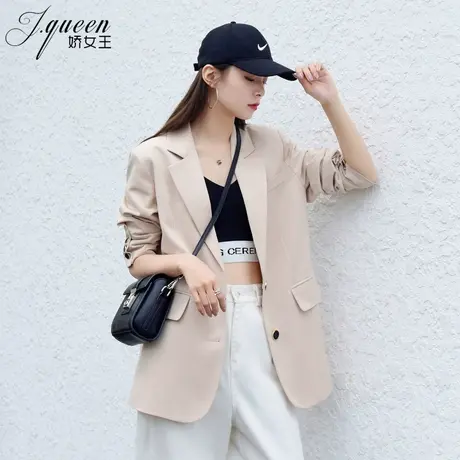 白色小西装外套女秋季韩版高级感气质休闲宽松显瘦中长款小西服图片