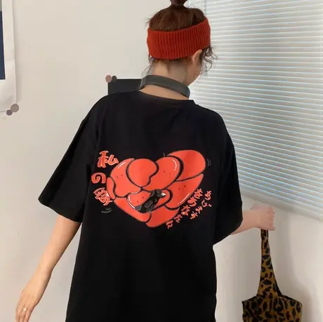 美式复古短袖t恤女大码洋气宽松韩版bf慵懒风chic港味上衣服ins潮商品大图